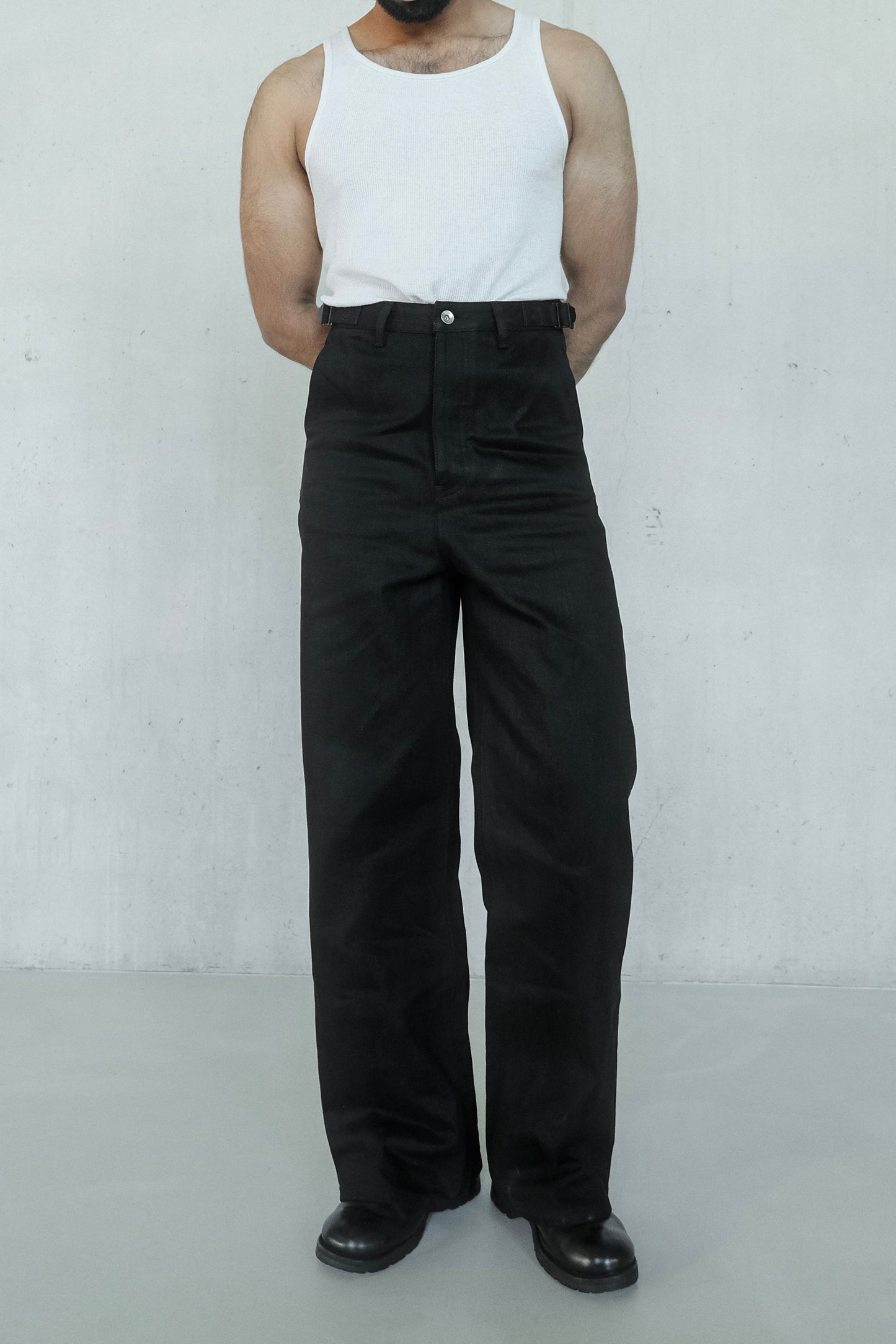 MORGAN SELVEDGE WIDE FIT JEANS JET BLACK