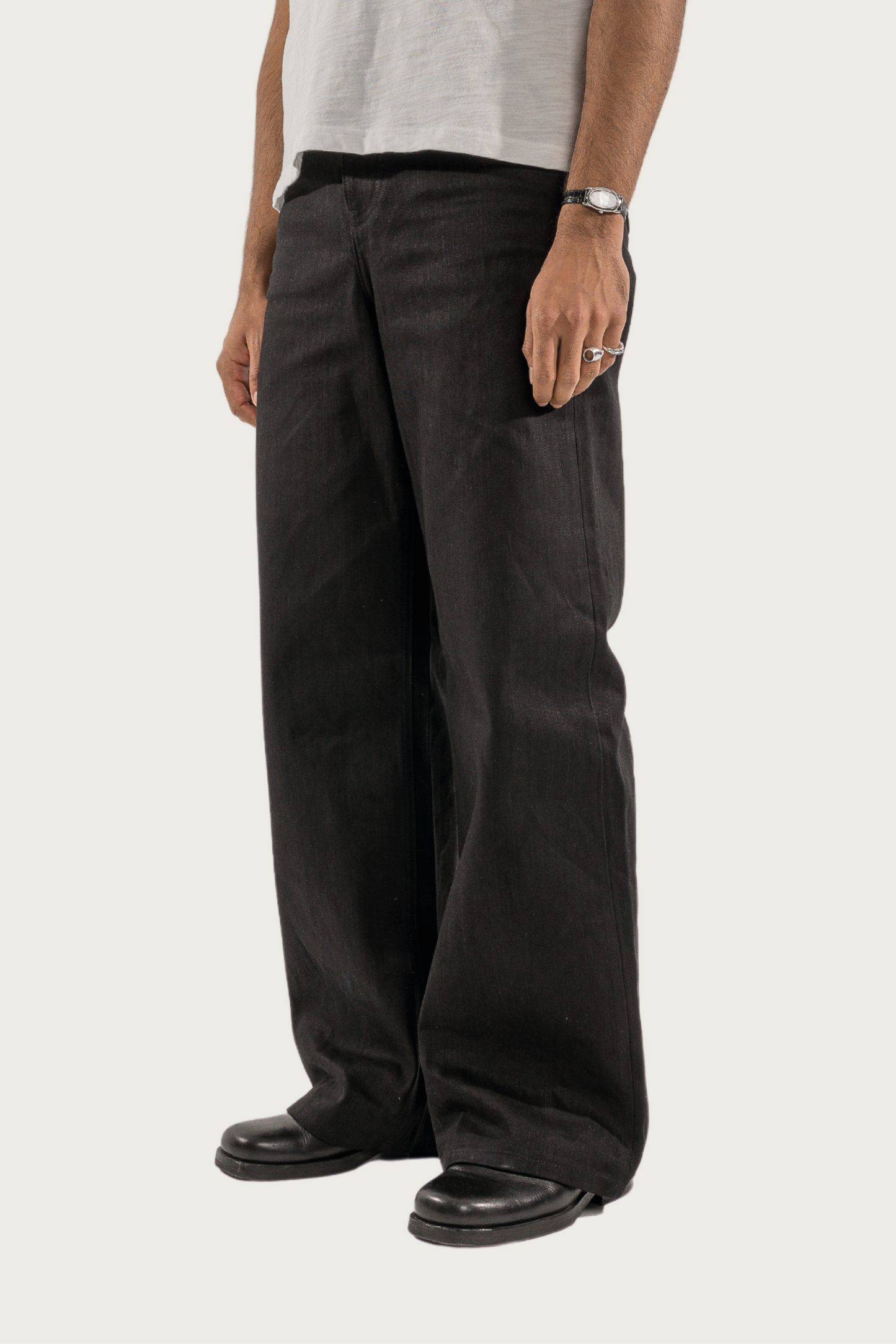 MORGAN SELVEDGE WIDE FIT JEANS JET BLACK
